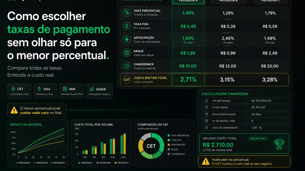 Comparativo de taxas e custo efetivo total entre provedores